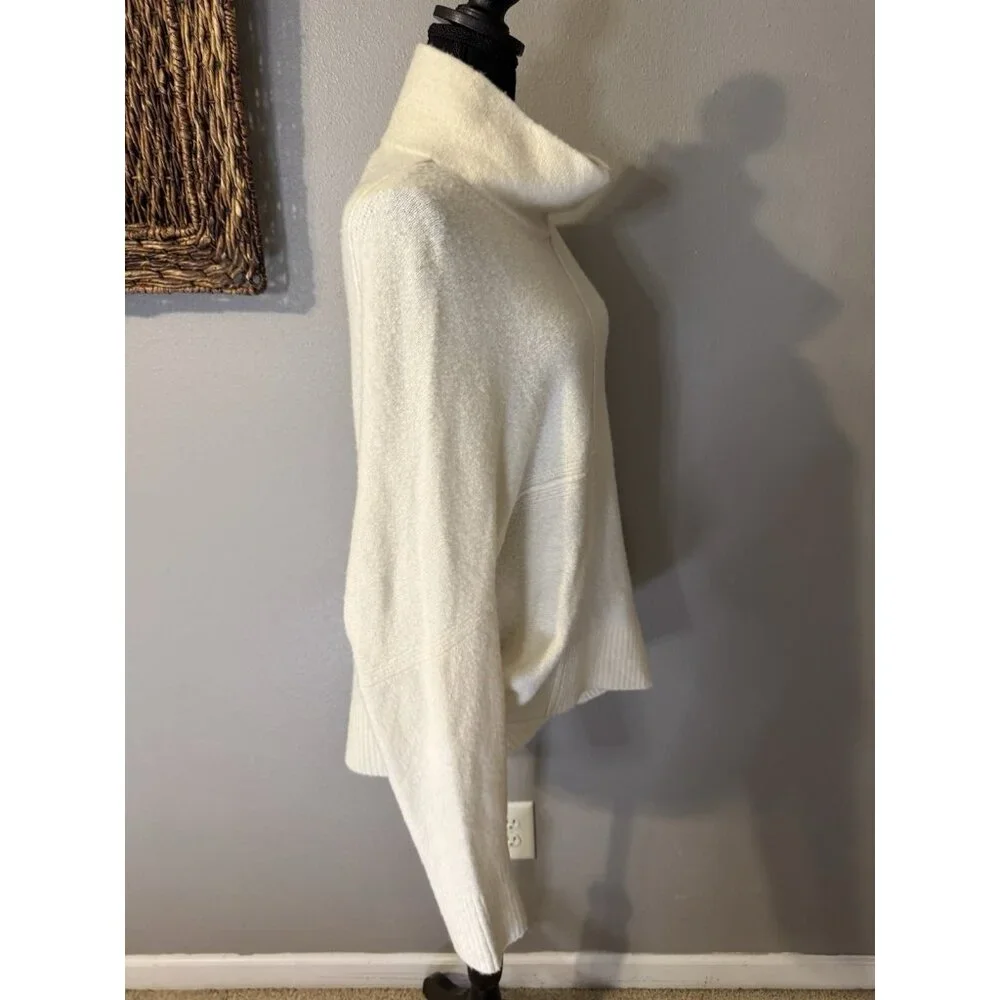 ALLSAINTS Sweater Lock Roll Neck Wool Yak L Blend Asymmetrical Hem Ivory